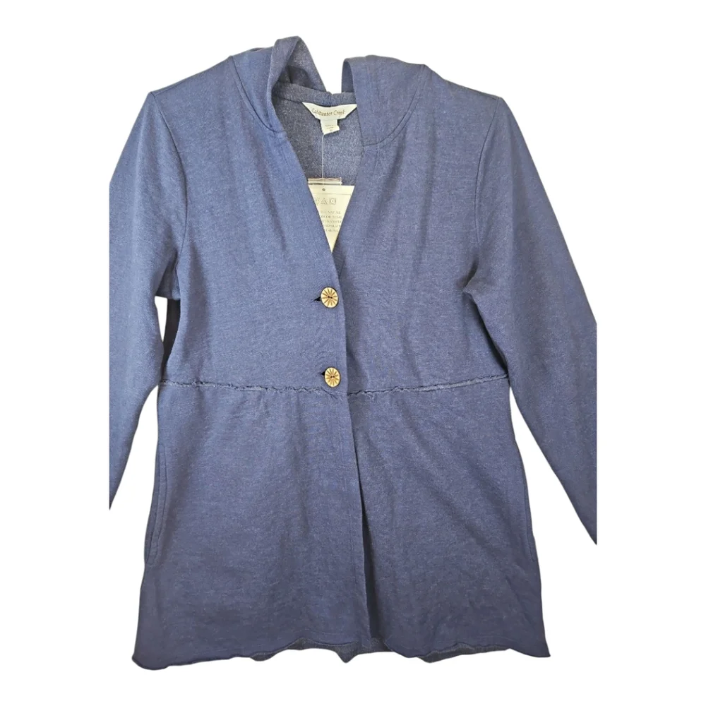 Coldwater Creek Heather Blue Raw Hem Fleece 2 Button Jacket Size M - Picture 2 of 9